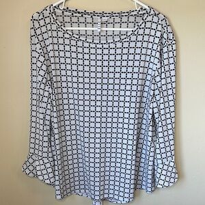 Elle 2X Black & White Geometric Long-Sleeve Top - 28” P2P Like New
